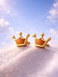 Gold crown earrings, minimal jewelry for women and teens, elegant sterling silver accessories.