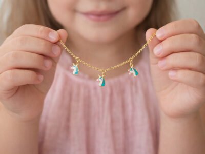 Kids 925 SILVER Jewelry Set - Unicorn Charm Necklace, Bracelet & Earrings
