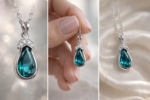 Bluish Green Sapphire Gemstone Pendant with Chain - Image 3