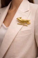 Silk Jewels Gold sparrow Brooch Pin | Elegant 18K Gold Plated Brooch - Image 3