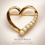 Silk Jewels Gold Heart Pearl Brooch Pin