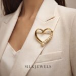 Silk Jewels Gold Heart Pearl Brooch Pin - Image 4