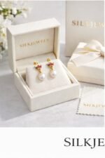 Delicate pearl crown earrings with gold accents, perfect for girls and kids, crafted in high-quality.