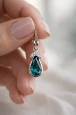 Bluish Green Sapphire Gemstone Pendant with Chain - Image 4