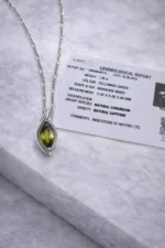 Leafy Green Precious Sapphire Gemstone Pendant with Chain - Image 2
