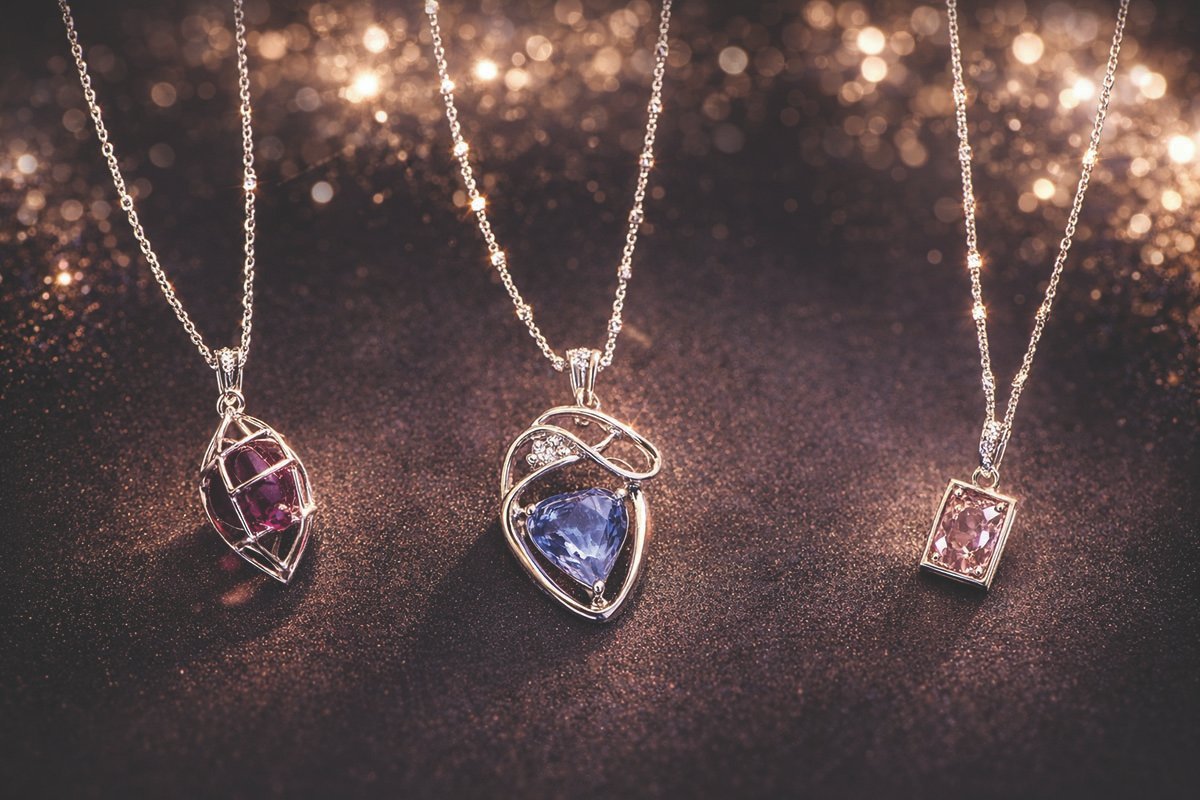 Sterling silver jewelry featuring colorful gemstones on delicate chains.